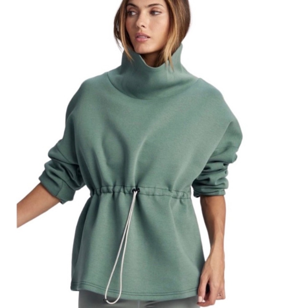 Varley Funnel Neck Pullover Women Sm Sage Green Excellent Cinch Waist Sweatshirt